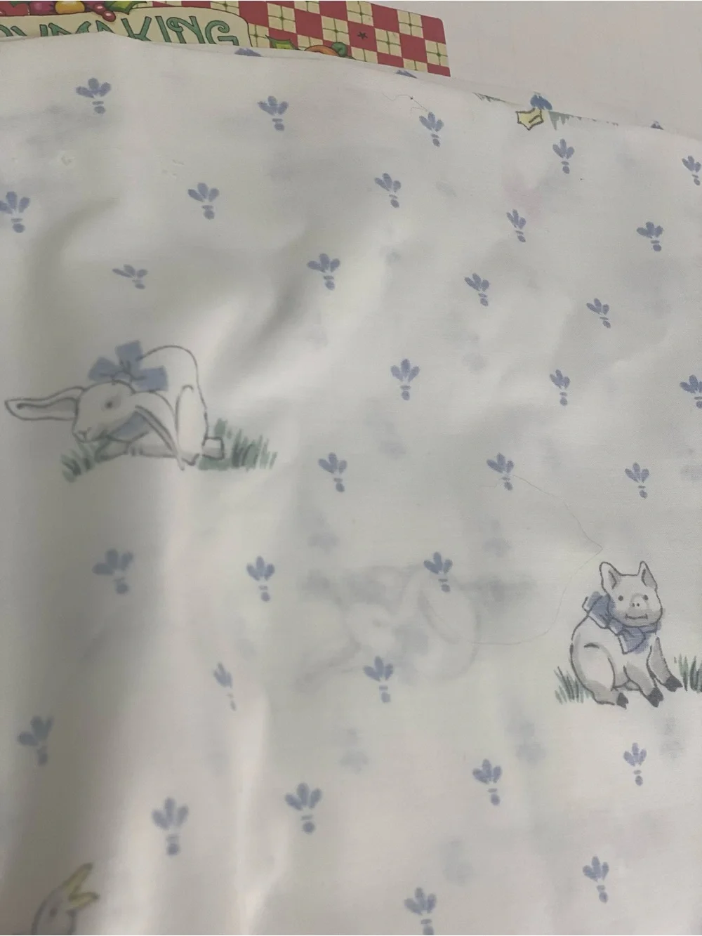 Fieldcrest Full Size Flat Sheet Vintage Tres Jolie Pattern Duck Pig Rabbit Retro